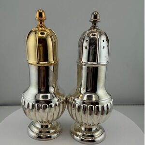Vintage Silver Plated Salt and Pepper Shakers Fluted Urn Gold Tone Top Set of 2